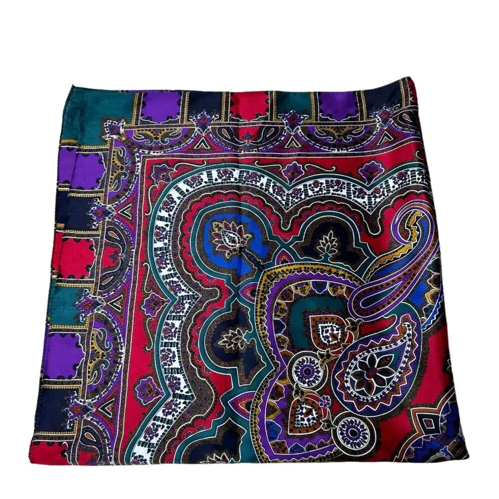 Unbranded Silky Satin Scarf Neck Square Wrap Paisley Geometric Print Multicolor